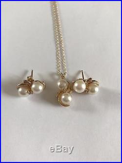 14k 14kt Yellow Gold Pearl Set Of Earrings And Necklace 5.4 Grams Size 18 L