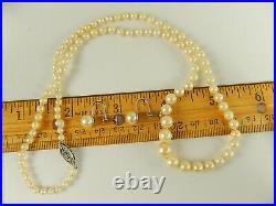 14k Cultured PEARL NECKLACE EARRINGS Set 20 Graduated Screw Back WHITE Gold