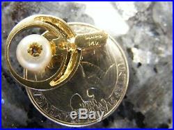 14k Designer Galatea Yellow Gold Channel Bezel Set Diamond Pearl DIsk Pendant
