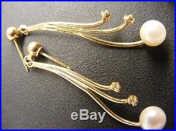 14k Diamond Pearl Triple Strand Bracelet Flower Pendant Earrings 3 Piece Lot Set