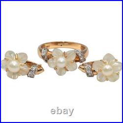 14k Gold 0.25CT VS Diamond Pearl & Mother of Pearl Ring and Earring Set 14k Gold 0.25CT VS Diamond Pearl & Mother of Pearl Ring and Earring Set