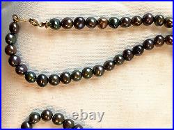 14k Gold 18 Inch 5mm Peacock Black Pearl Necklace & Bracelet Set