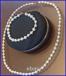 14k Gold 6mm Pearl 18 Necklace 8 Bracelet Set Spring Close Clasp Signed CI