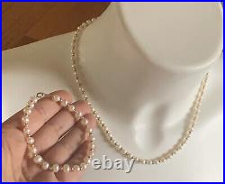 14k Gold 6mm Pearl 18 Necklace 8 Bracelet Set Spring Close Clasp Signed CI