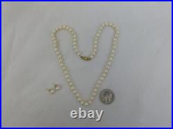 14k Gold 6mm Pearl Strand Necklace 8mmn Earrings Set 18.5 Gift Box