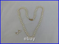 14k Gold 6mm Pearl Strand Necklace 8mmn Earrings Set 18.5 Gift Box