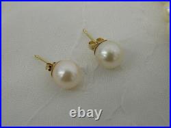 14k Gold 6mm Pearl Strand Necklace 8mmn Earrings Set 18.5 Gift Box