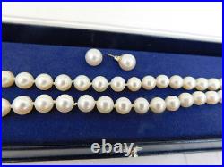 14k Gold 6mm Pearl Strand Necklace 8mmn Earrings Set 18.5 Gift Box