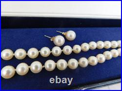 14k Gold 6mm Pearl Strand Necklace 8mmn Earrings Set 18.5 Gift Box