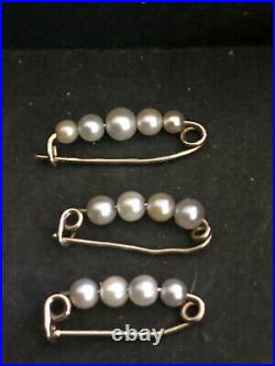 14k Gold And White Pearl Necklace Shorteners Safety Pin Style Set Of Three (3)