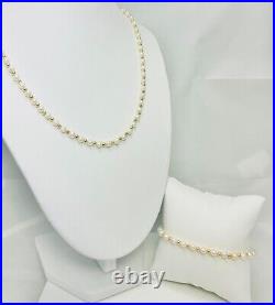 14k Gold Bead Cultured Pearl Necklace Bracelet Set (3566)
