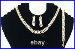 14k Gold Bead & Freshwater Pearl Necklace, Bracelet, & Earring Set (34456-3)