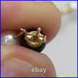 14k Gold Bead Pearl Onyx Bracelet & Dangle Earrings Matching Set PJS