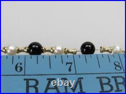 14k Gold Bead Pearl Onyx Bracelet & Dangle Earrings Matching Set PJS