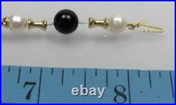 14k Gold Bead Pearl Onyx Bracelet & Dangle Earrings Matching Set PJS