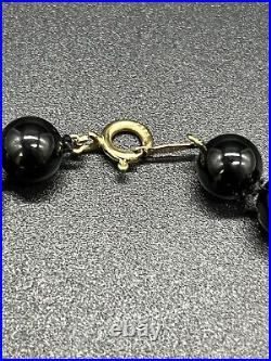 14k Gold Black Glass Beads Genuine Pearl Necklace & Bracelet Set