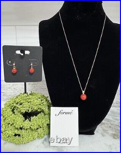 14k Gold Chain Coral Ball Bead Necklace & Earrings Set. #737