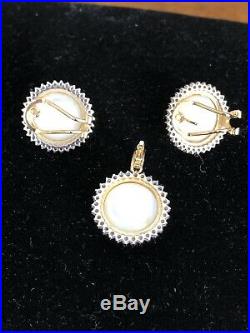 14k Gold, Diamond And Mobe Pearl Matching Earring & Ring Set