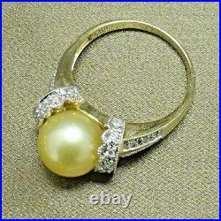 14k Gold Diamond Golden South Sea Baroque Pearls Necklace Ring Earrings Set