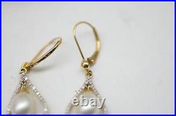 14k Gold Diamond PEARL Necklace EARRINGS SET A12