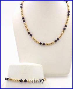 14k Gold Filled Amethyst Bead Stations Bracelet Necklace Set 7in 16in