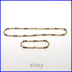 14k Gold Filled Amethyst Bead Stations Bracelet Necklace Set 7in 16in