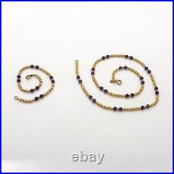 14k Gold Filled Amethyst Bead Stations Bracelet Necklace Set 7in 16in