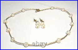 14k Gold Filled Pearl Jewelry Set Necklace Earrings Pierced 12 Grams