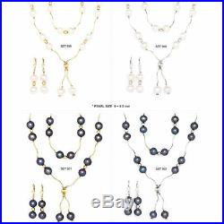 14k Gold Freshwater Cultured Pearl Station Necklace Earrings Bracelet Set