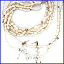 14k Gold Freshwater Pearls Necklace, Bracelet & Earrings Set