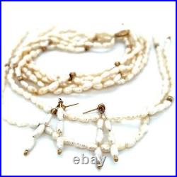 14k Gold Freshwater Pearls Necklace, Bracelet & Earrings Set