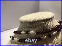 14k Gold Garnet Pearl Beaded Necklace And Bracelet Set