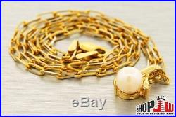 14k Gold Genuine Diamond Pearl Solitaire Pendant Chain Set Ladies Womens Jewelry