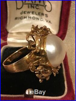 14k Gold Mabe Peal Ring & Earring Set. Beautiful! 21.7 Grams Not Scrap