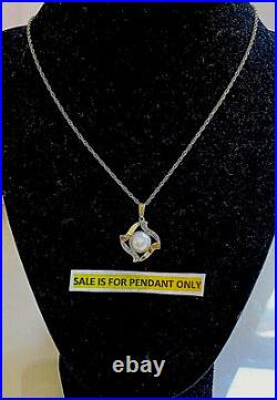 14k Gold Mabe Pearl & Diamond Pendant Hangs 1.1 Pearl in Bezel Setting Estate