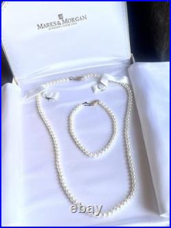 14k Gold Marks & Morgan Akoya Cultured Pearl Necklace & Bracelet Set 18 & 7.5