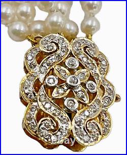 14k Gold Necklace Bracelet Set Diamonds White Pearls 5 Rows Natural Choker