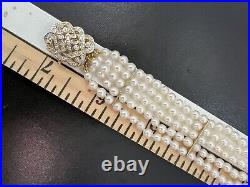 14k Gold Necklace Bracelet Whitehall Set Diamond White Pearls 5 Rows Choker