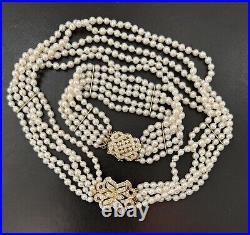 14k Gold Necklace Bracelet Whitehall Set Diamond White Pearls 5 Rows Choker