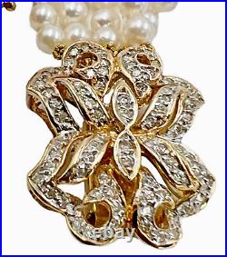 14k Gold Necklace Bracelet Whitehall Set Diamonds White Pearls 5 Rows Choker gyu