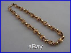14k Gold Necklace and Earring Set Bead Textured Tubes