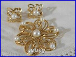 14k Gold Pearl Brooch and 14k Pearl Earrings Set 10.3 Grams Church & Co