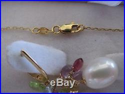 14k Gold Pearl Earrings Pendant-Necklace Set Peridot Amethyst Topaz Citrine Gar