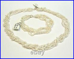 14k Gold Pearl Multi Strand Jewelry Set Necklace Bracelet 30.7 Grams