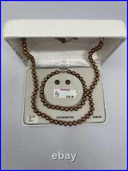 14k Gold Pearl Necklace, Bracelet, Earrings 14k Gold Pearl Necklace, Bracelet, Earrings