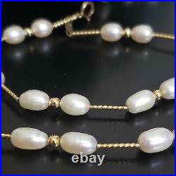 14k Gold Pearl and Gold Bar Necklace and Bracelet Set