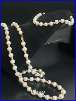 14k Gold Pearl and Gold Bead Necklace & Bracelet Set