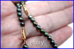 14k Gold RTI Genuine Black Freshwater Pearl Set Necklace, Bracelet & Earrings