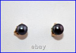 14k Gold RTI Genuine Black Freshwater Pearl Set Necklace, Bracelet & Earrings