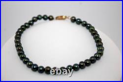 14k Gold RTI Genuine Black Freshwater Pearl Set Necklace, Bracelet & Earrings